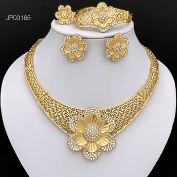 Ювелирный набор Золотого цвета из Дубая Женское ожерелье Серьги Большой кулон для свадебной вечеринки подарок Бесплатная доставка