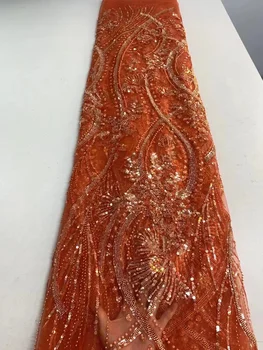 Оранжевая африканская кружевная ткань для жениха, высококачественная нигерийская французская сетка, кружевные ткани для свадьбы, вечернее платье Asoebi