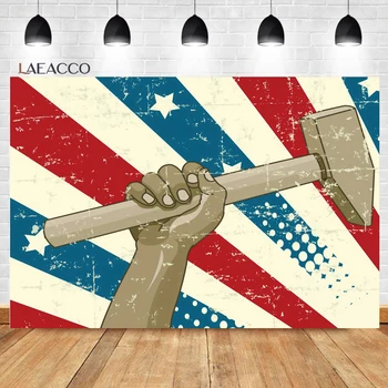Laeacco, Счастливый День труда, фон для фотосъемки, Гранж, американский флаг, молоток, Дети, взрослые, Праздник, Отмечают портретный фон