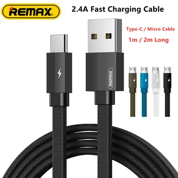 Кабель для быстрой зарядки Remax 2.4A, кабель длиной 2.1A, кабель Type-C Micro USB, кабель длиной 2 М, Высокоскоростная передача данных, Плетеный провод