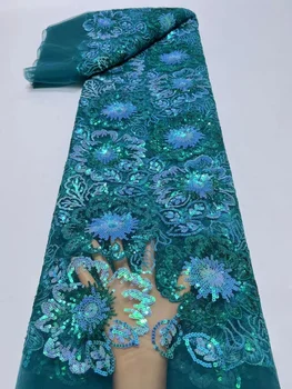 Кружевные ткани с пайетками в Нигерийском стиле 2023, Синее Высококачественное Кружево, Африканская Кружевная ткань для свадебного платья, Французский тюль, Кружевной материал