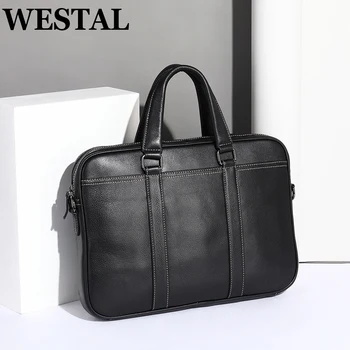 WESTAL 14-дюймовый портфель из натуральной кожи, сумка для ноутбука, мужская сумка-мессенджер, деловая сумка для руководителя 7612