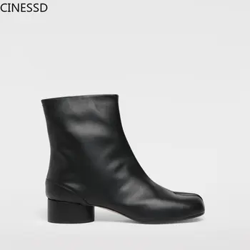 Женские ботинки-таби с раздельным носком, кожаные ботильоны на круглом каблуке 3,5 см/каблук 7,5 см MM6, роскошная брендовая дизайнерская женская обувь, женские ботинки