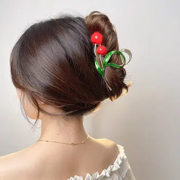 Красная вишневая заколка для волос, Корейская милая очаровательная шпилька 2023, Летняя новинка Премиум-класса, заколка с фруктовой акулой, аксессуары для волос для женщин, подарок на голову