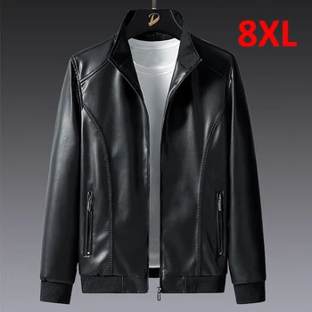 Большие Размеры 7XL 8XL, куртка из искусственной кожи, Мужское Кожаное пальто, Куртка-карго, Повседневное мотоциклетное байкерское пальто, однотонные кожаные куртки, Мужские Большие Размеры