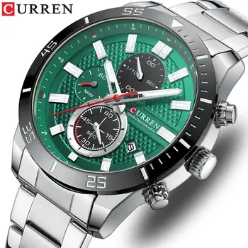 Новые мужские часы Curren Спортивные наручные часы из нержавеющей стали со светящимися серебристо-зелеными часами для мужчин Relogio Masculino