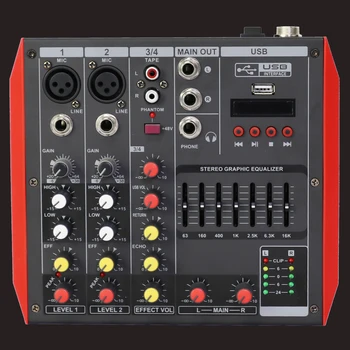 Pro MG4 4 микрофонных входных канала Звукозаписи DJ Mixng Микшер Bluetooth Эквалайзер USB 48V Консоль для сцены, домашней студии, концертов
