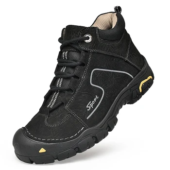 Мужские ботинки на меху, противоскользящие зимние ботинки до щиколотки, уличные мужские кроссовки, Зимние ботинки для пеших прогулок, сохраняющие тепло, нескользящая мужская обувь
