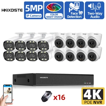 HKIXDISTE HD 5MP Комплект Камеры Безопасности Открытый IP66 Водонепроницаемый Красочный Ночного Видения IP-камера POE Система Видеонаблюдения 4K 16CH POE NVR