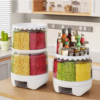 Сепаратор для зерна и разных зерен, вращающийся на 360 ° Контейнер для пищевых продуктов, кухонный контейнер для хранения банок для зерна и риса