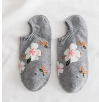 100 пар/лот, носки с цветами, женские носки до щиколотки, Кавайные милые хлопковые носки-невидимки с цветочным принтом в корейском стиле