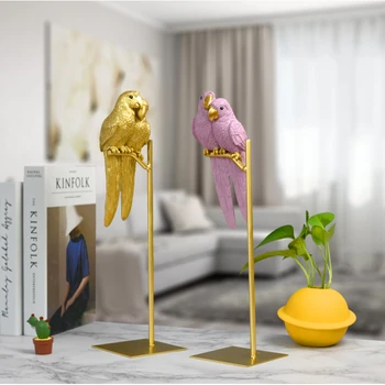 Креативная пара миниатюрных украшений с попугаями, скульптура попугая из смолы, статуи птиц и животных для украшения ТВ-шкафа в гостиной