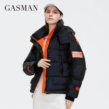 Коллекция зимних пуховиков GASMAN 2023, Модное однотонное женское пальто со стоячим воротником, Элегантные женские куртки с капюшоном 81702