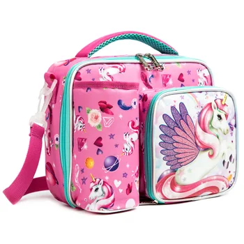 Портативная изолированная сумка для ланча для девочек, детская школьная сумка для ланча с рисунком единорога, карман для бутылки с водой