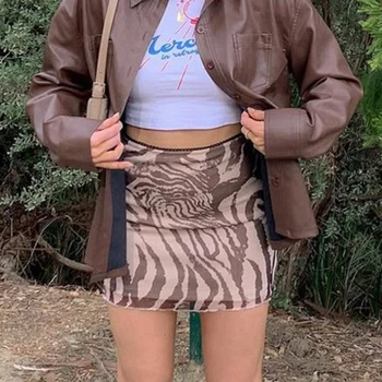 Женская Милая юбка 90-х с корейским принтом, Летняя клубная одежда, сумка, Прямая юбка на бедрах, Женская одежда, Ретро Коричневая мини-юбка Harajuku Y2K
