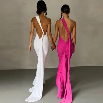 платья для женщин 2023, летние новые Сексуальные плиссированные тонкие однотонные платья без рукавов, Элегантное длинное платье оптом для вечеринок