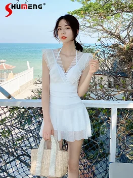 Женская летняя сказочная сексуальная студенческая одежда 2022 года, закрывающая живот, для похудения, женский корейский модный цельный однотонный купальник