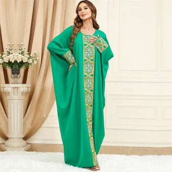 Вышитые Ид Элегантные Абайи для Женщин, Мусульманское Свободное Платье Макси с рукавом 