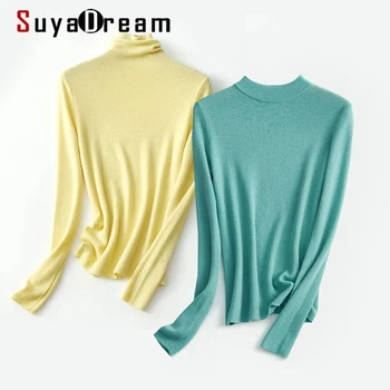 SuyaDream 2021 Зимние Однотонные Пуловеры с высоким Воротом из 100% шерсти, Осенне-Зимние Базовые Свитера для Женщин Ярких Цветов