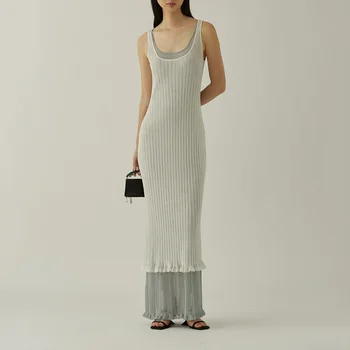 Модное двухслойное платье на бретелях с резьбой, темпераментный элегантный комплект из двух предметов, вечерние платья средней длины, новинка 2023 года
