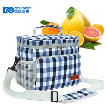 DENUONISS Изолированная сумка для ланча Для женщин, термосумка для пикника Большой емкости с плечевым ремнем, сумка-холодильник с клетчатым принтом для приготовления еды
