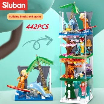 Игрушки из строительных блоков Sluban, мини-поделки 4 В 1 B0989, набор Four Seasons, весна-лето, осень-зима, совместимость с ведущим брендом