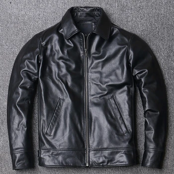 Новая Черная куртка из мягкой воловьей кожи, Мужское пальто из натуральной кожи, Папина Кожаная куртка, Большие размеры, Мужская Кожаная одежда, Размер S-5XL