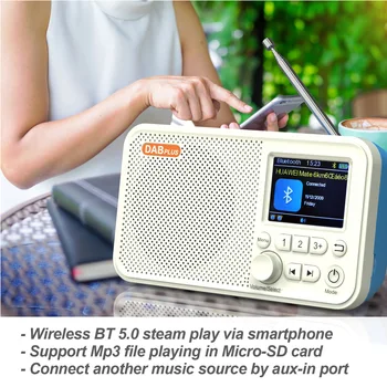 Беспроводной настольный Bluetooth-радиодинамик с 2,4-дюймовым ЖК-экраном, транслирующий цифровое радио с будильником, TF-картой, MP3-плеером