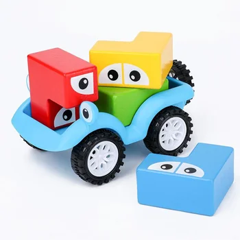 Деревянные Разнообразные автомобильные Строительные блоки Игрушки для детей Монтессори Радуга Сборка модели Автомобиля Обучающая детская игра Детская игрушка в подарок