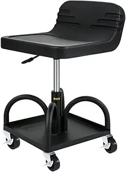 Гаражный стул вместимостью 300 фунтов, Регулируемая высота от 15,7 дюйма до 20,5 дюйма, Механическое сиденье с поворотными на 360 градусов колесами и приспособлением для инструментов.
