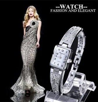 Женские винтажные роскошные золотые + серебряные часы, Элегантные кварцевые Модные часы С прямоугольным циферблатом, браслет с резным рисунком, повседневные наручные часы