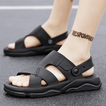 2023 Новые Летние Мужские сандалии на плоской подошве с удобной мягкой подошвой, Уличная противоскользящая Универсальная дышащая обувь в лаконичном стиле для мужчин