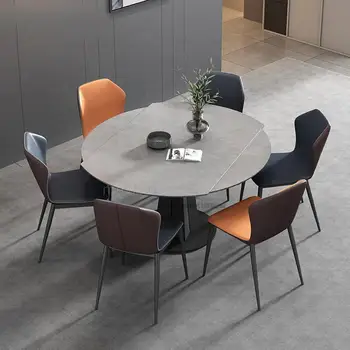 Новый Круглый Мраморный Кухонный Столовый набор, Сочетание обеденного стола и 6 стульев, Бытовая мебель для столовой, Светлая Роскошь