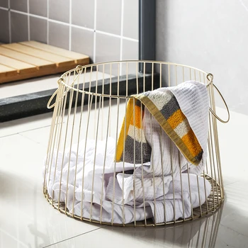 Золотая Чугунная Металлическая корзина для хранения грязной одежды в ванной Комнате отеля, Игрушка для стирки, Органайзер для мелочей, Подарок WF