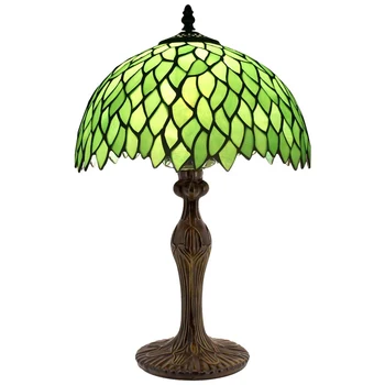 Настольная лампа WERFACTORY Tiffany, Зеленая Настольная лампа из витражного стекла в стиле Глицинии, Прикроватная лампа для чтения 12X12X18 дюймов