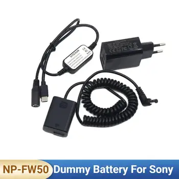 PD USB Зарядное устройство Type-C Кабель NP-FW50 Фиктивный Аккумулятор AC-PW20 Пружинный соединитель постоянного тока для камеры Sony ZV-E10 A7SII A7R A6300 A6500 A6000