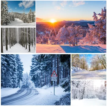 Виниловый Пользовательский Зимний природный пейзаж, фон для фотосъемки, Лесной Снежный пейзаж, Фотофоны для путешествий, Студийный реквизит XJS-01