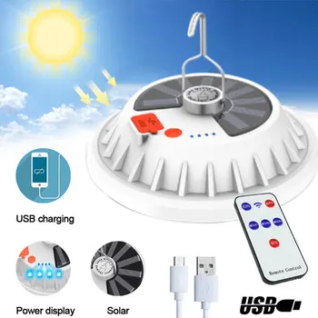 Солнечный Свет Для Кемпинга USB Перезаряжаемая Лампа 60/120 светодиодов Аварийное Освещение Пульт Дистанционного Управления Открытый Портативный Тент Фонари для Барбекю