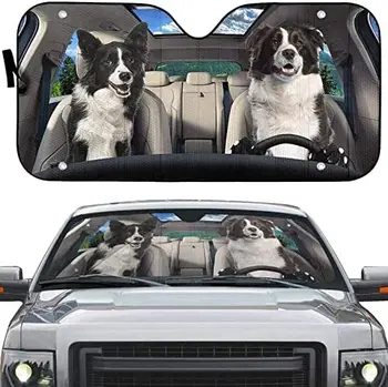 Бордер-Колли Счастливая пара, Солнцезащитный козырек для вождения автомобиля, Подарки для Любителей Собак, Папы, мамы Собак, 3D Солнцезащитный Козырек для Бордер-Колли, Уф