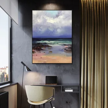 Современная абстрактная живопись на холсте, художественная акриловая живопись, оригинальный морской пейзаж, настенные панно для гостиной, домашний декор caudros