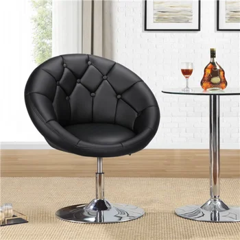 Олден Дизайн Современный хохлатый Бочкообразный поворотный акцентный стул, черные акцентные стулья из искусственной кожи для гостиной