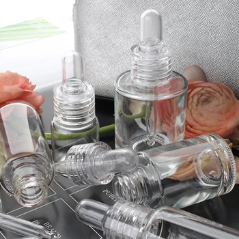 Прозрачная стеклянная бутылка-капельница с резиновой головкой Из ПВХ, Прозрачное Кольцо, Косметика для Эфирных Масел, Пустая бутылка Для косметики для лица
