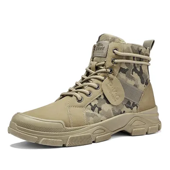 Мужские ботинки, уличная парусиновая повседневная обувь с высоким берцем для мужчин, новинка 2023 года, Военные ботильоны, спортивные камуфляжные мужские кроссовки на шнуровке
