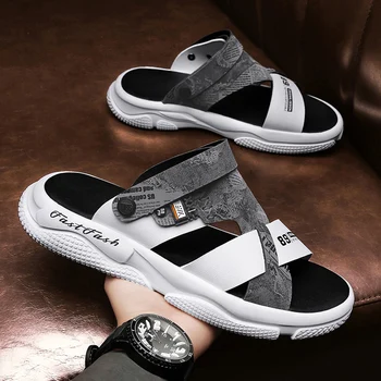 Qmaigie/ Мужские сандалии из кожи, лучший бренд 2022, Летние спортивные сандалии для вождения, Пляжные мужские тапочки двойного назначения, уличные сандалии