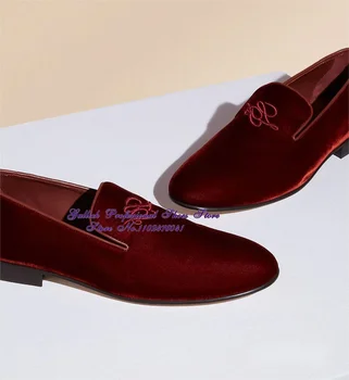 Мужские винно-красные, черные бархатные роскошные модельные туфли С изысканной вышивкой, лоферы Sli-on, Официальная деловая обувь, Размер46