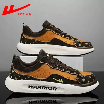 Роскошные мужские кроссовки Warrior Оригинального дизайна С принтом, повседневная спортивная обувь на толстой подошве, Швейная обувь для прогулок из искусственной кожи 2023