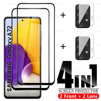 Закаленное стекло 4в1 Для Samsung Galaxy A72 A 72, Полное покрытие, Защитное Стекло Для Samsung A22 A32 A42 A52 A72, Защита объектива 4G 5G