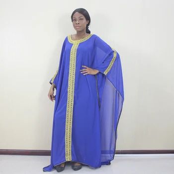 2019 Новейший дизайн, африканское женское платье с аппликацией, длинный рукав, Свободный комплект из двух предметов, многоцветный вариант
