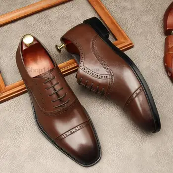 Высококачественная обувь из натуральной кожи, мужская обувь на шнуровке с квадратной головкой, Бордовая Свадебная Деловая официальная обувь с перфорацией типа 