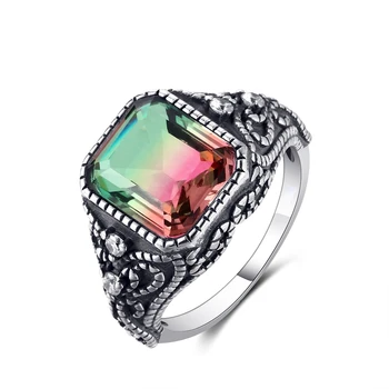 Многоцветное Большое Прямоугольное кольцо с Турмалином 10*12 мм, Циркон, Женское Обручальное кольцо, Свадебная вечеринка, ювелирные изделия, Юбилей